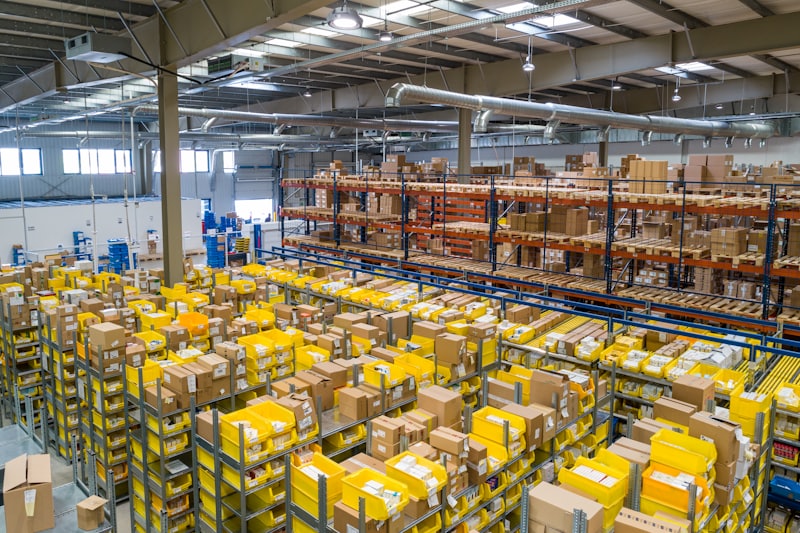 Goods stacked on racking inside a distribution warehouse