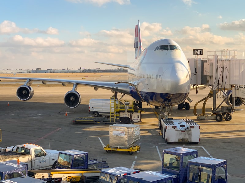 Cargo aircraft being loaded on the tarmac