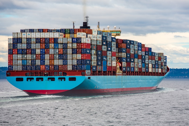 Container ship carrying cargo at sea